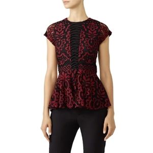 Parker Red and Black Lace Peplum Top